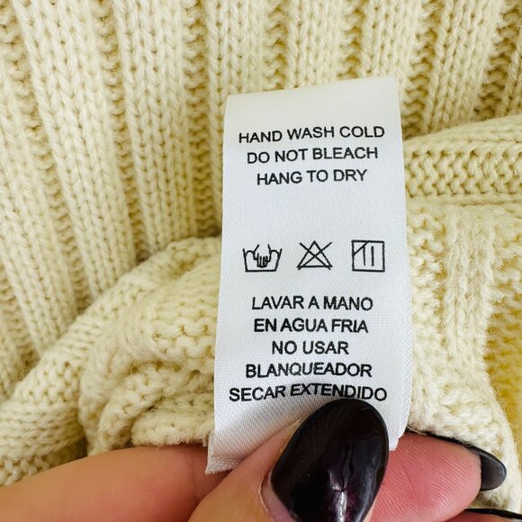 Doe & Rae Womens Cream Ribbed Long Sleeve Turtleneck Midi Sweater Dress Size M - Picture 8 of 8